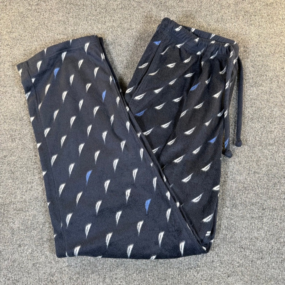 Nautica Mens Fleece Pajama Pants Navy Blue Sailboat Lounge Sleep Size M #4077
